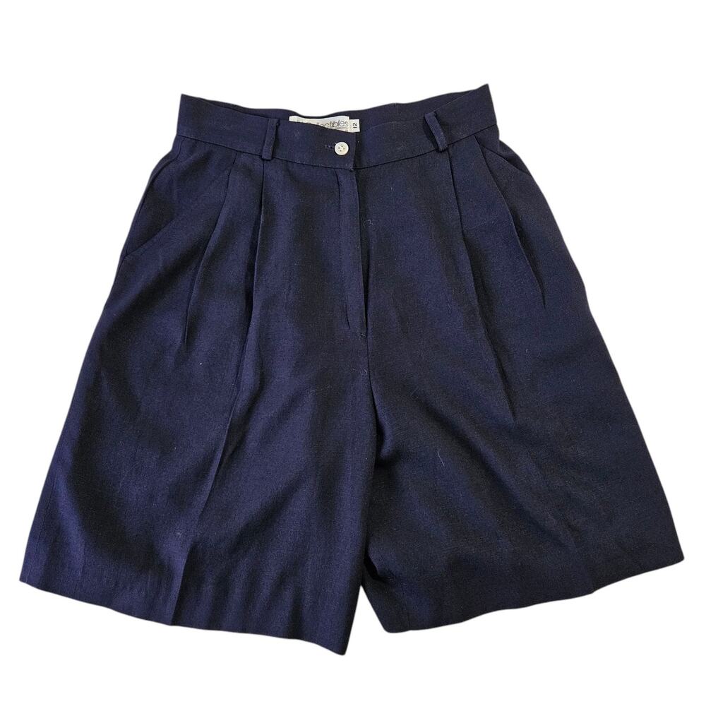 JH COLLECTIBLES PETITES Dressy Shorts Size 12 Navy Lined Linen Blend Made In USA